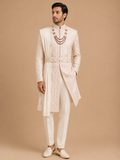 Men's Blush Pink Embroidered Sherwani Set with Stole | Premium Designer Groom Wedding Wear