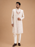 Men's Cream Embroidered Sherwani Set with Stole | Premium Designer Wedding & Groom Wear