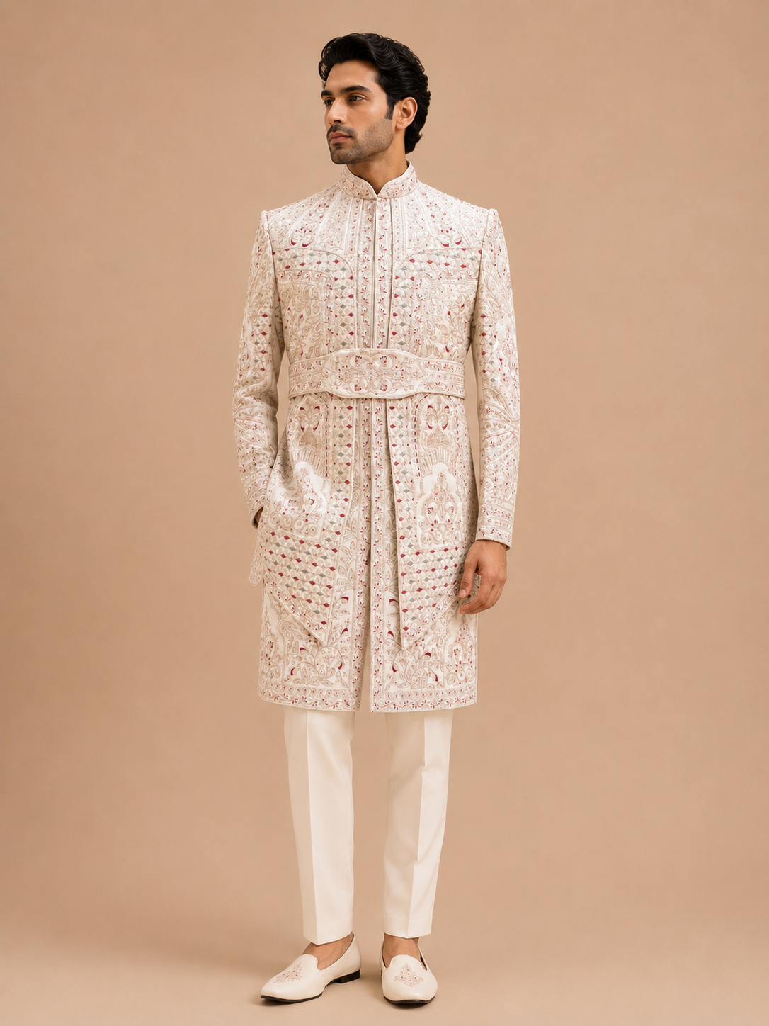 Men's Gold Embroidered Sherwani Set | Premium Designer Wedding & Groom Wear