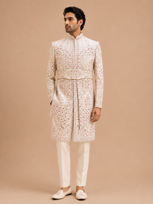 Men's gold embroidered groom sherwani set