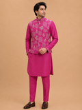 Men's Pink Kurta Pajama with Embroidered Nehru Jacket | Premium Designer Ethnic Wear for Weddings & Festive Occasions