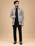 Black & Ivory Embroidered Indo-Western Sherwani Set for Men