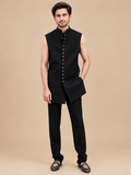 Black & Ivory Embroidered Indo-Western Sherwani Set for Men