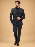 Midnight Navy 3-Piece Suit for Men with Embellished Blazer, Waistcoat & Bow Tie