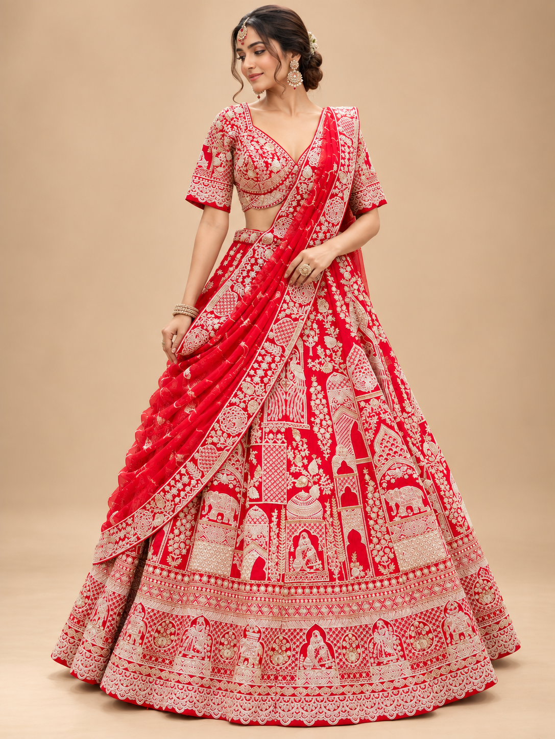 Red Traditional Bridal Lehenga Choli with Dupatta | Heavily Embroidered Wedding Lehenga