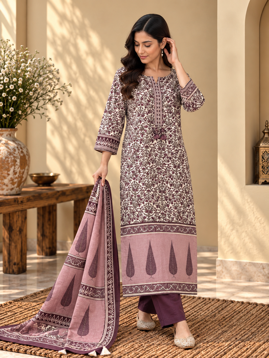 Front view of Pink Printed Kurta Pant Set with Dupatta by ASMA, Bengaluru