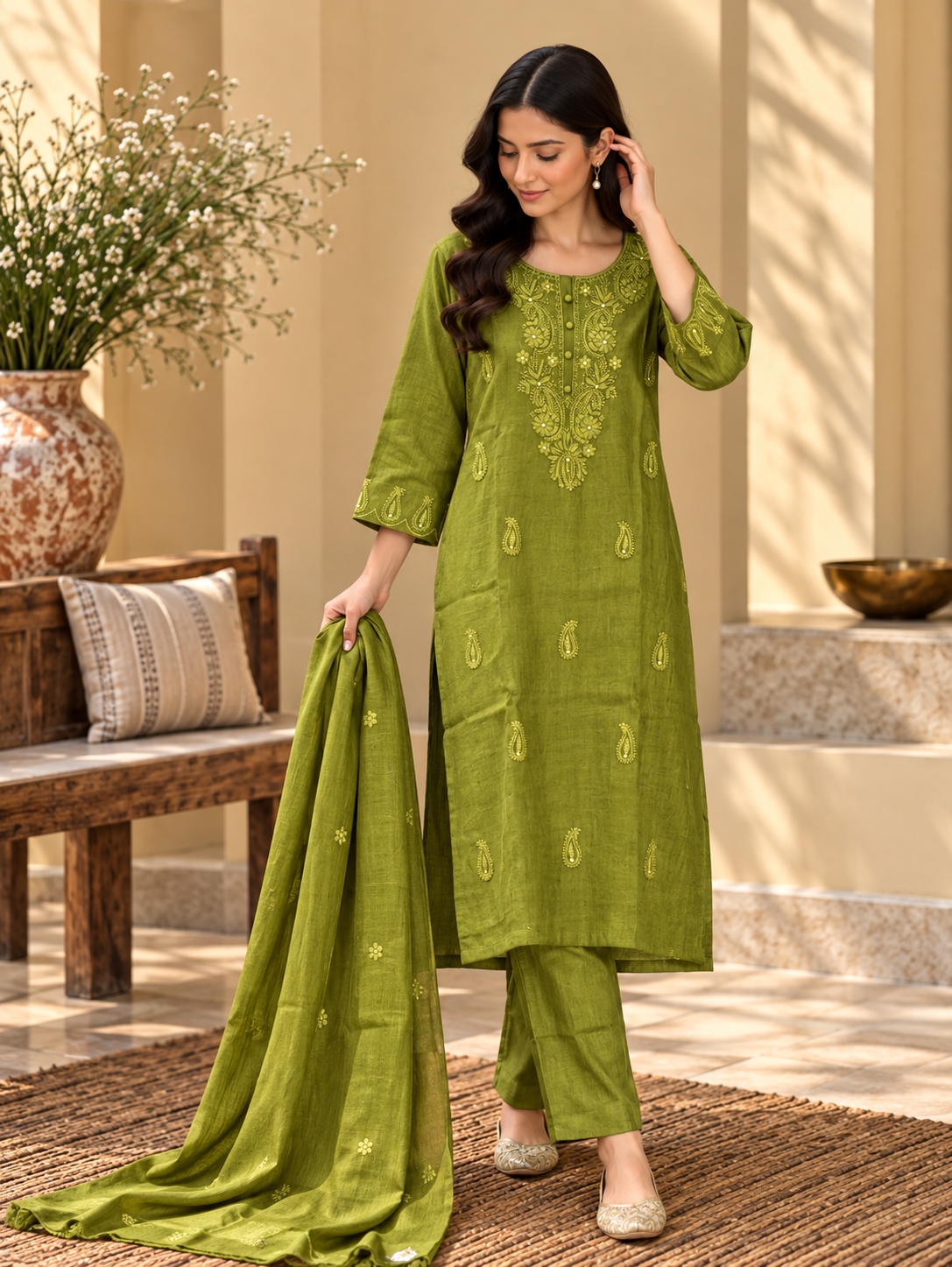 Green Embroidered Salwar Suit for Women by ASMA, Bengaluru