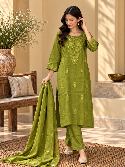Green Embroidered Salwar Suit for Women by ASMA, Bengaluru