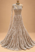 Premium Champagne Beige Pearl Embroidered Mermaid Gown with Draped Dupatta for Women – product view 4