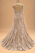 Premium Champagne Beige Pearl Embroidered Mermaid Gown with Draped Dupatta for Women – product view 5