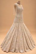 Premium Champagne Beige Embroidered Mermaid Gown with Pearl Tassel Shoulder Detailing for Women – product view 4