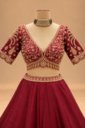 Premium Maroon Bridal Lehenga with Intricate Gold Embroidery and Dupatta for Women – product view 3