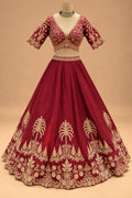 Premium Maroon Bridal Lehenga with Intricate Gold Embroidery and Dupatta for Women – product view 5