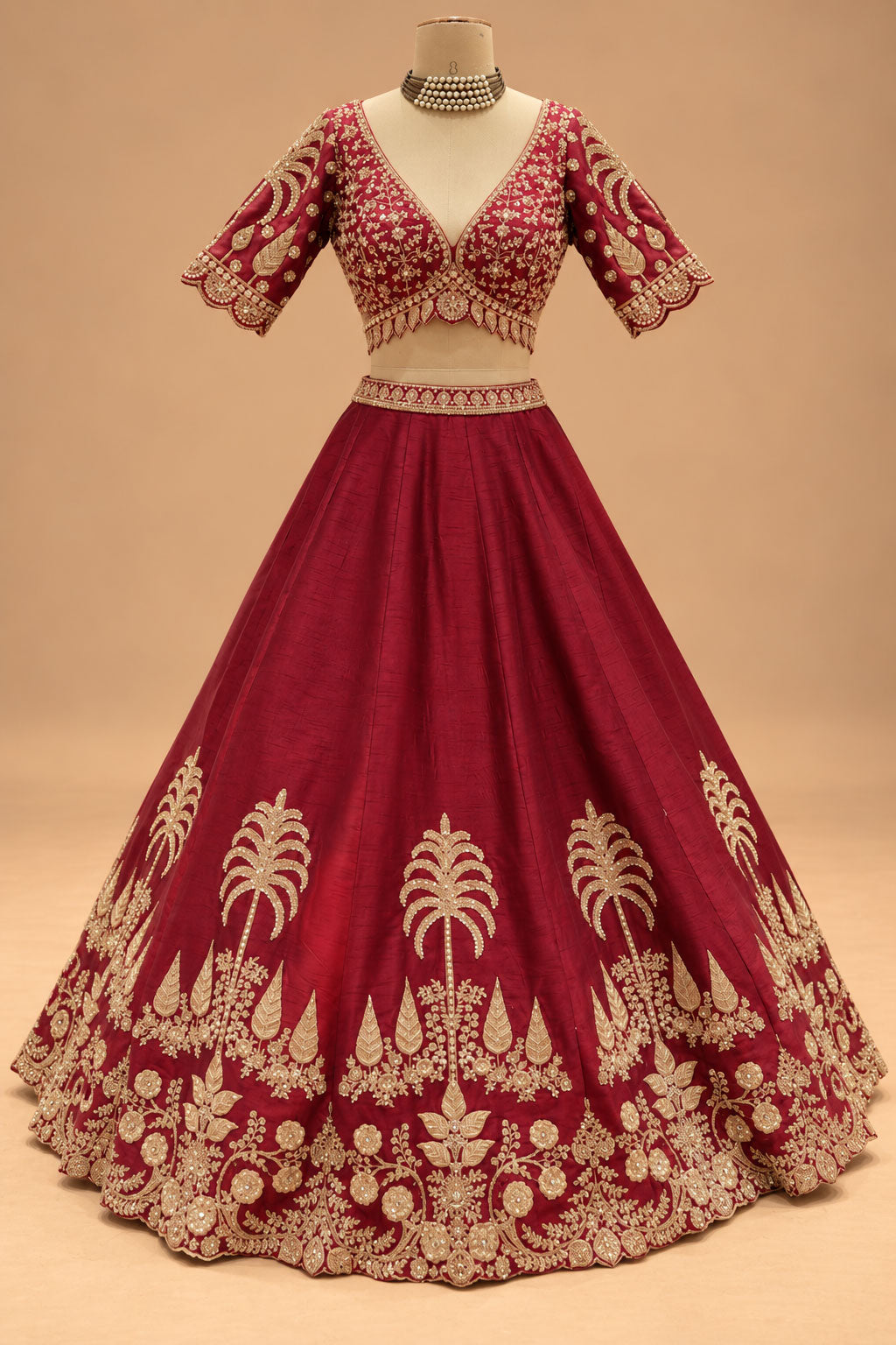 Premium Maroon Bridal Lehenga with Intricate Gold Embroidery and Dupatta for Women – product view 5