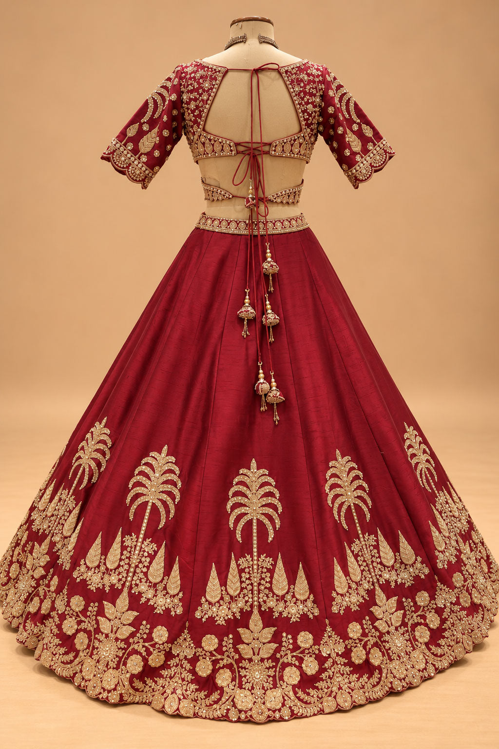 Premium Maroon Bridal Lehenga with Intricate Gold Embroidery and Dupatta for Women – product view 6