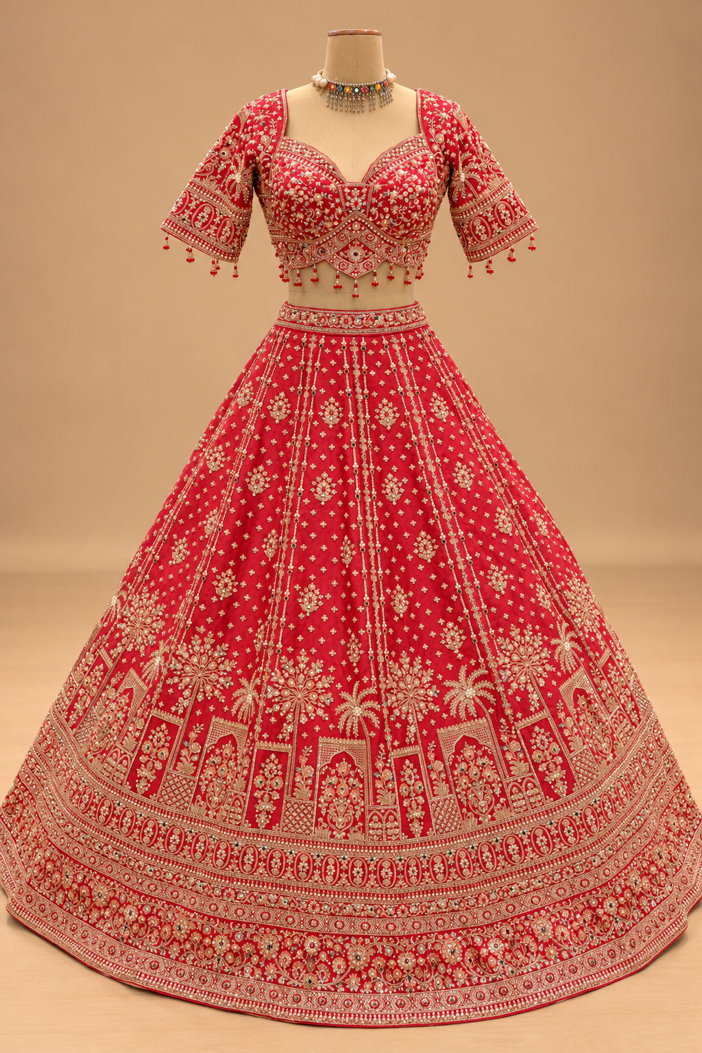 Premium Bridal Red Lehenga with Heavy Gold Embroidery and Designer Dupatta for Women – product view 2