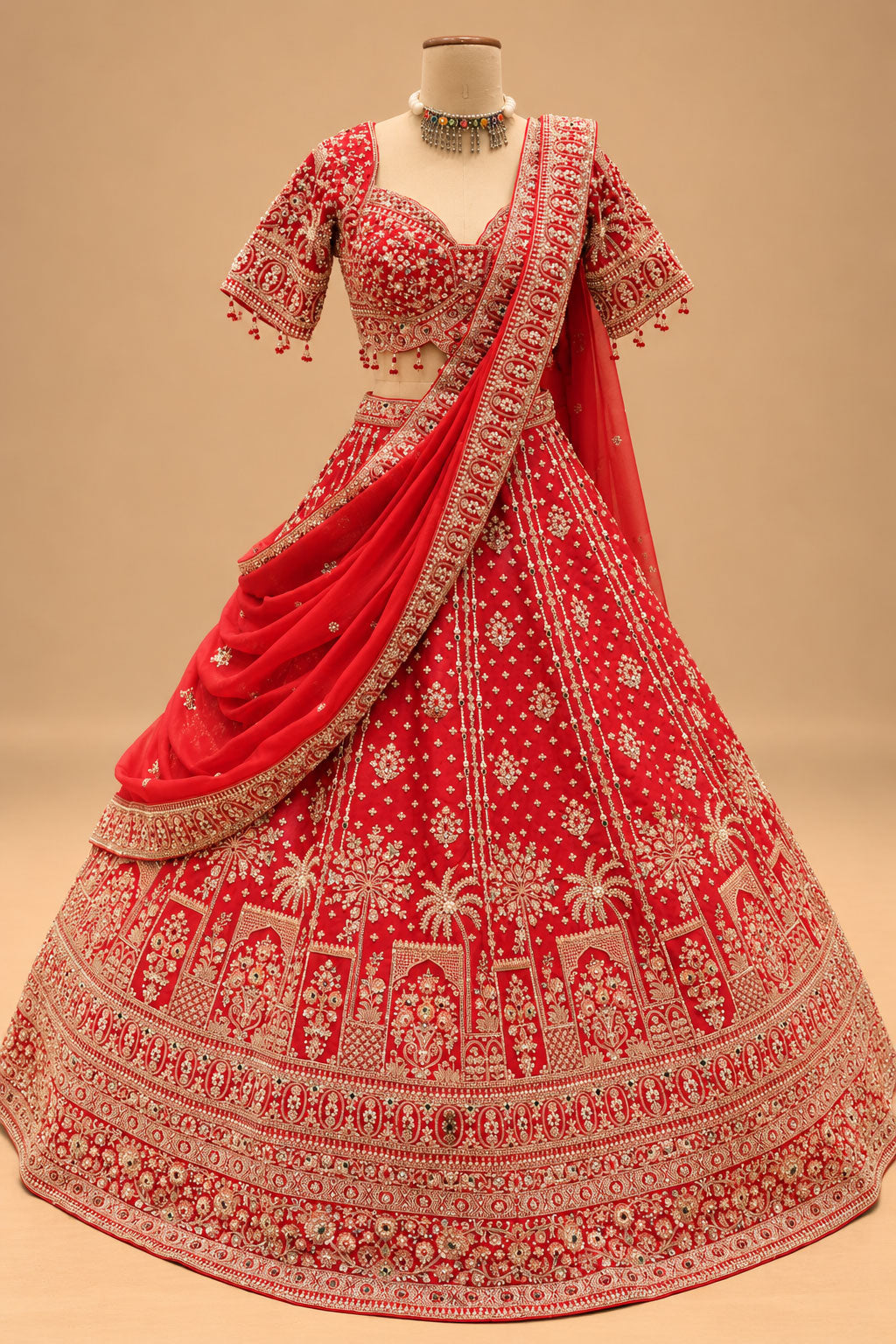 Premium Bridal Red Lehenga with Heavy Gold Embroidery and Designer Dupatta for Women – product view 3
