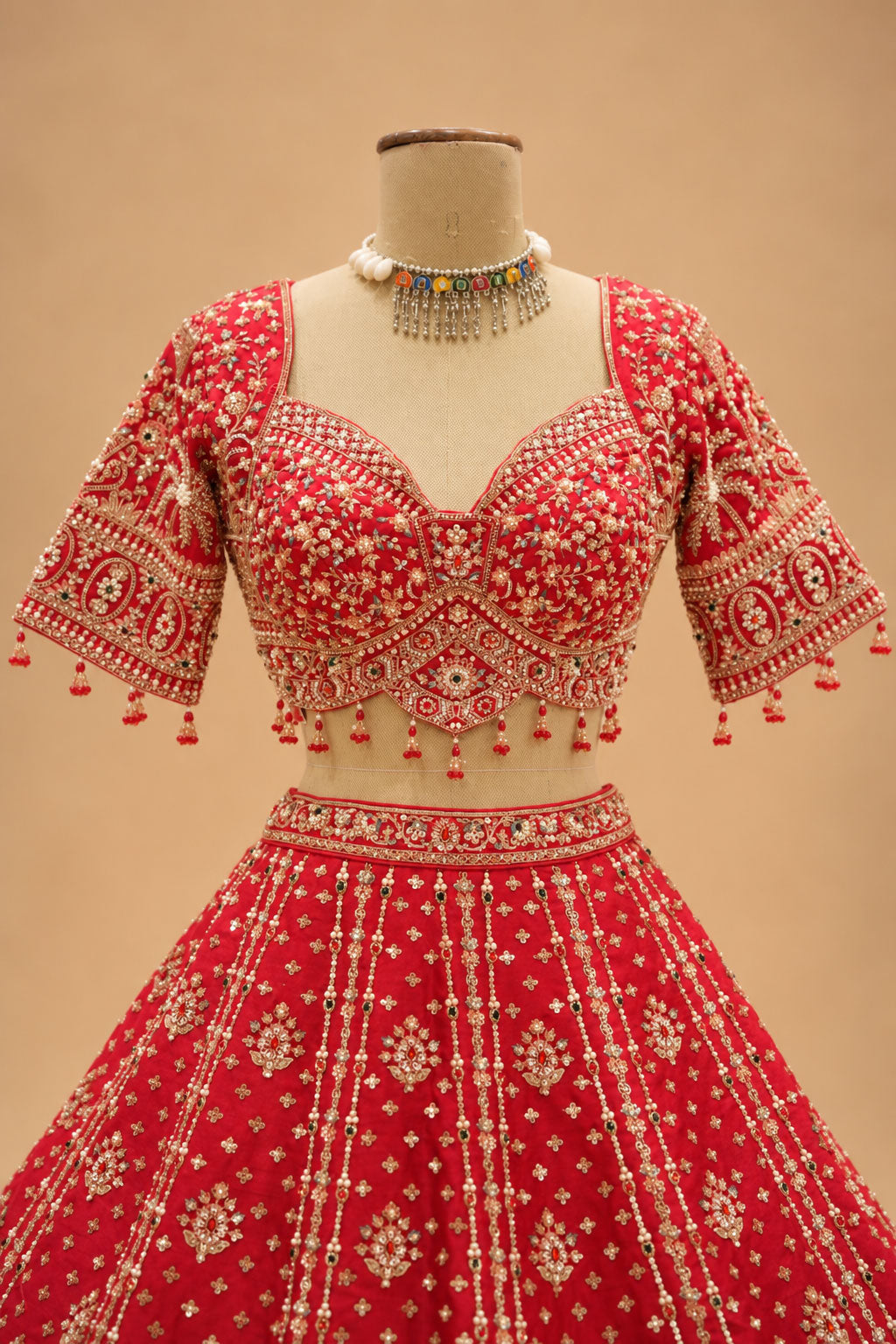 Premium Bridal Red Lehenga with Heavy Gold Embroidery and Designer Dupatta for Women – product view 4