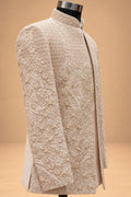 Ivory & Gold Embroidered Indo-Western Sherwani Set for Men with Kurta & Trousers – product view 6