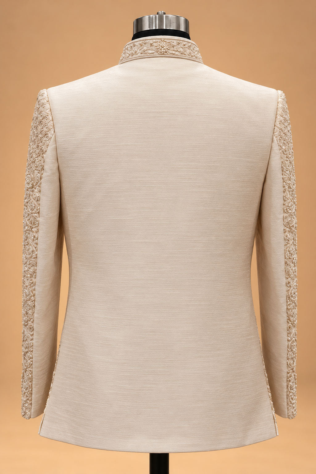 Ivory & Gold Embroidered Indo-Western Sherwani Set for Men with Kurta & Trousers – product view 7
