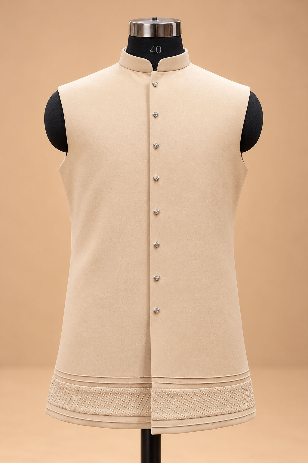 Beige Floral Embroidered Indo-Western Sherwani Set for Men with Kurta & Trousers – product view 4