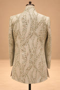 Beige Floral Embroidered Indo-Western Sherwani Set for Men with Kurta & Trousers – product view 6