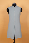 Pastel Grey Floral Embroidered Sherwani Set for Men – Designer Wedding & Reception Wear
