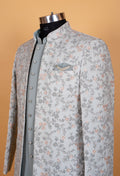 Pastel Grey Floral Embroidered Sherwani Set for Men – Designer Wedding & Reception Wear
