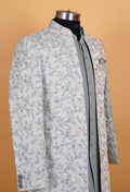 Pastel Grey Floral Embroidered Sherwani Set for Men – Designer Wedding & Reception Wear