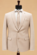 Premium Beige Men's Three-Piece Formal Suit with Tailored Blazer, Waistcoat & Matching Trousers