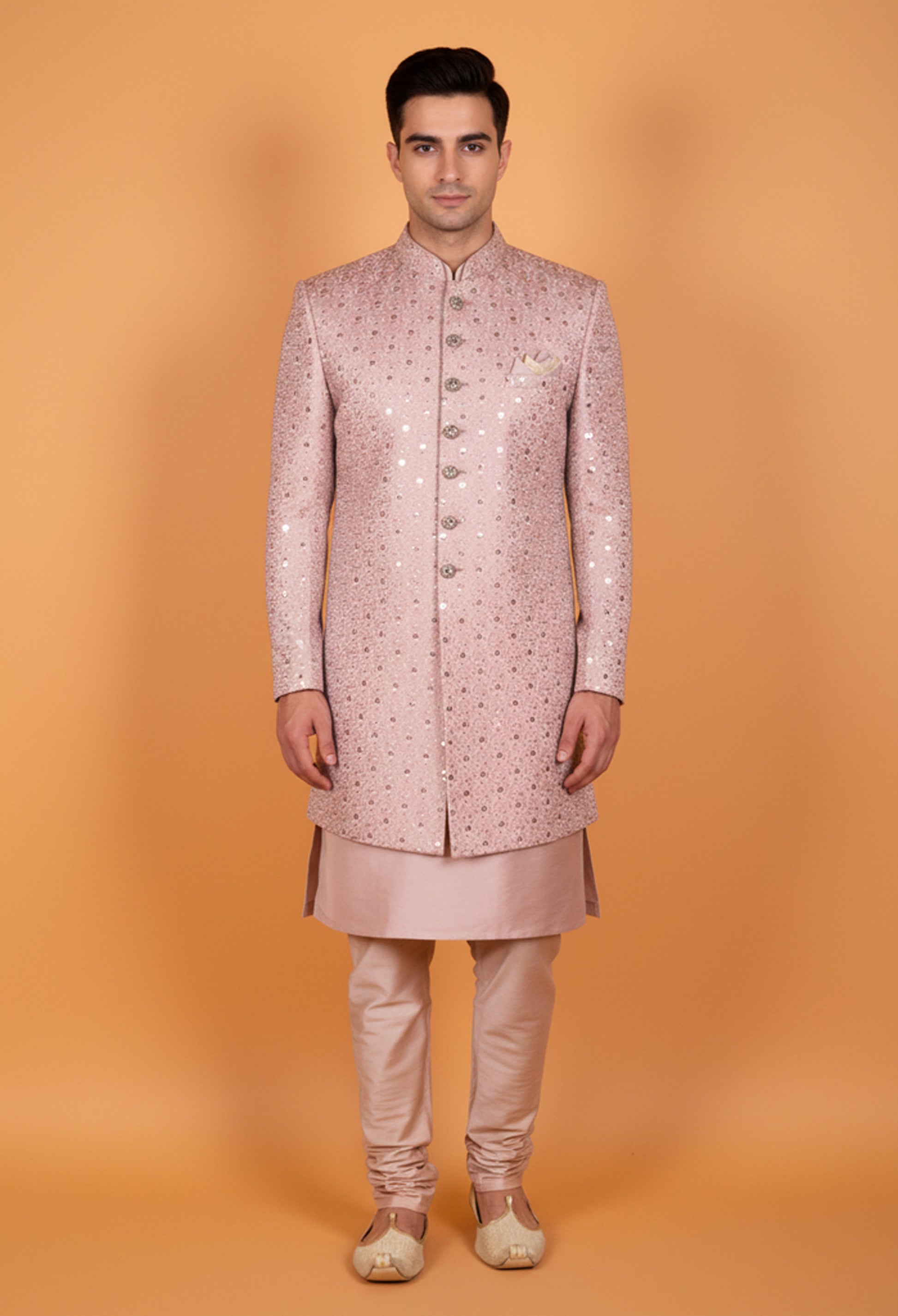 Blush Pink | Blush pink embroidered sherwani set for men – product image 1 | 1