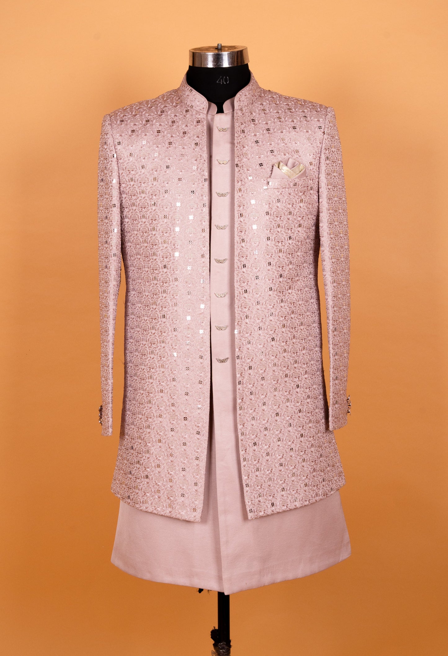 Blush Pink | Blush pink embroidered sherwani set for men – product image 3 | 3