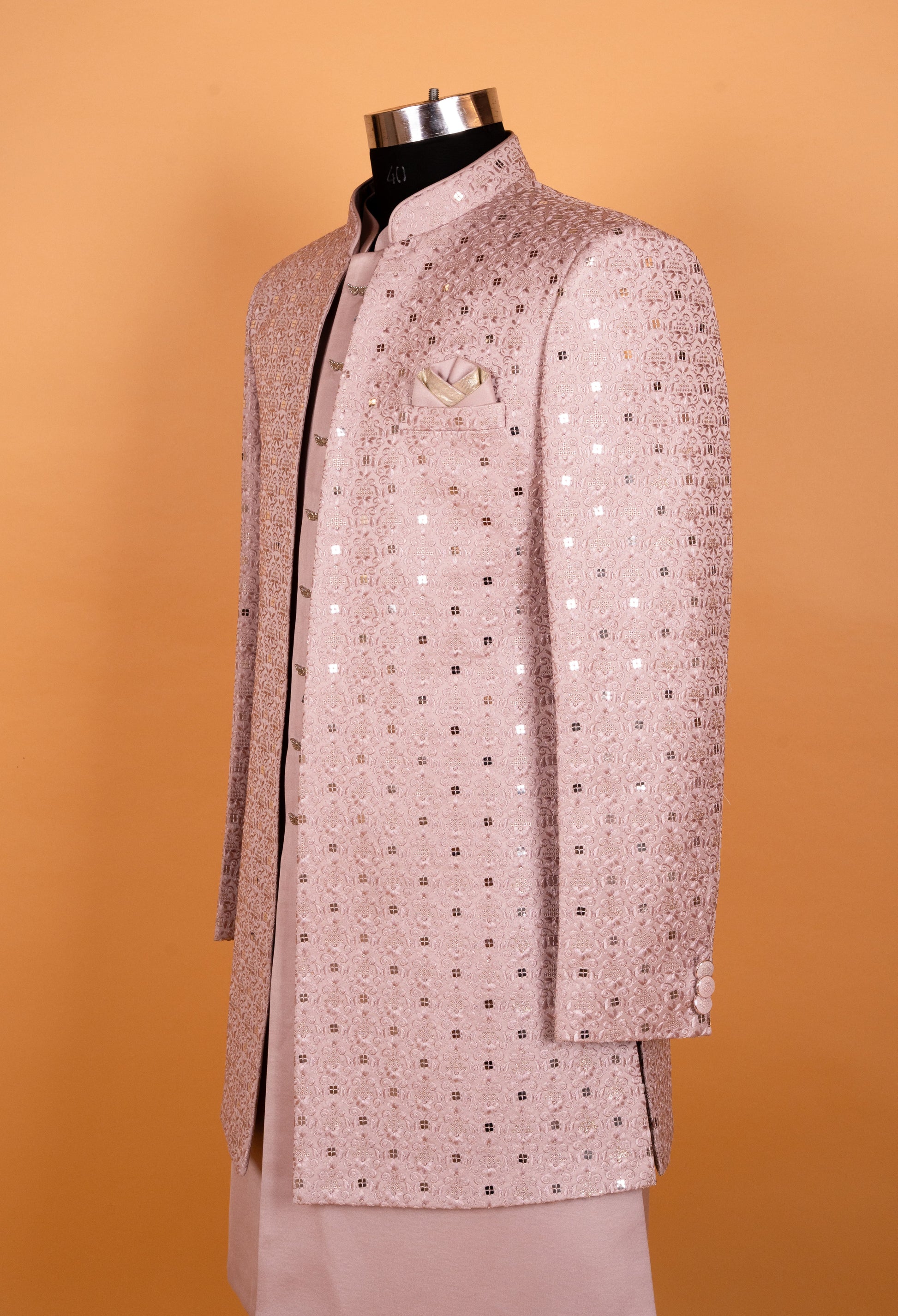 Blush Pink | Blush pink embroidered sherwani set for men – product image 4 | 4