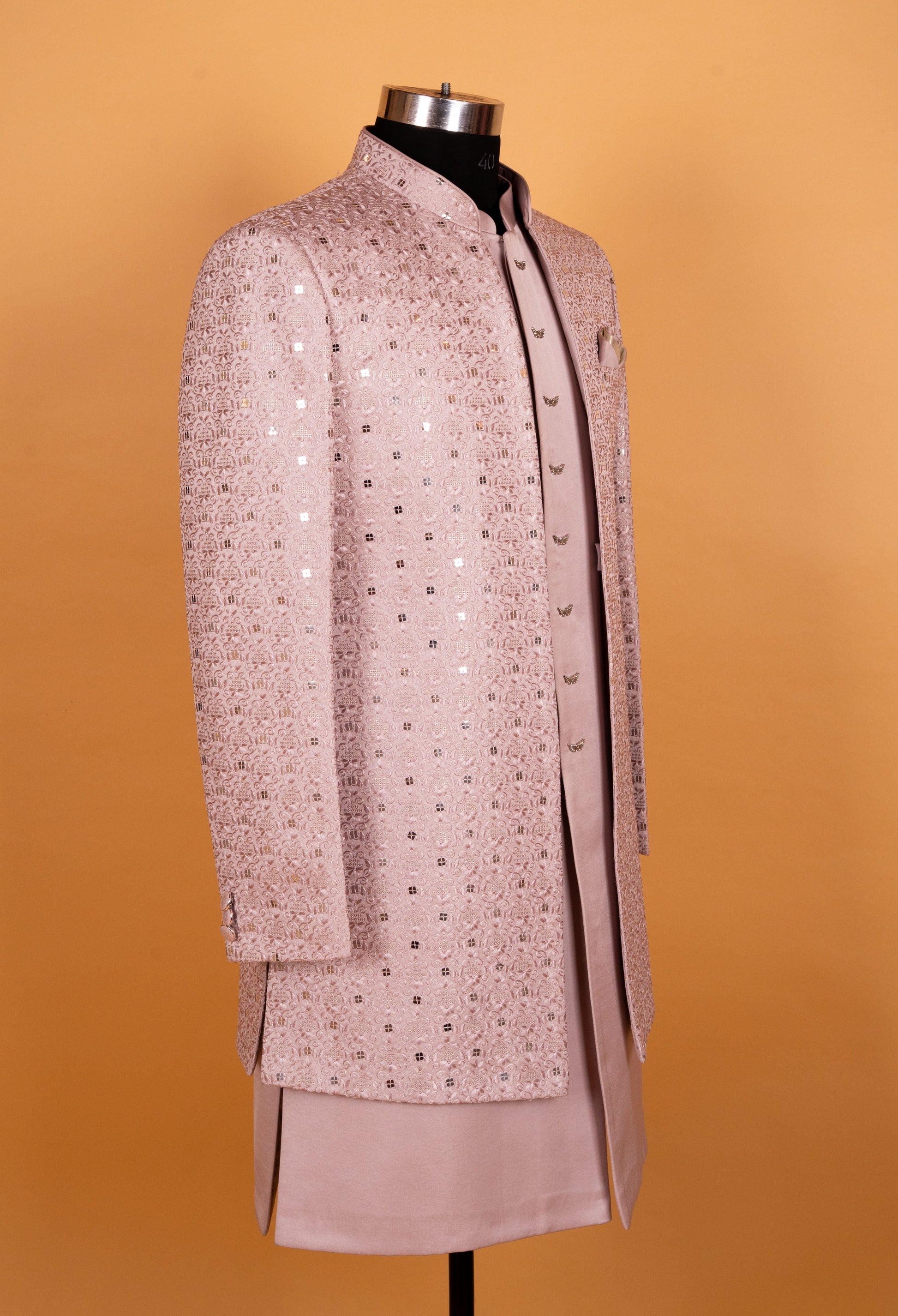 Blush Pink | Blush pink embroidered sherwani set for men – product image 6 | 6