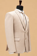 Premium Beige Men's Three-Piece Formal Suit with Tailored Blazer, Waistcoat & Matching Trousers