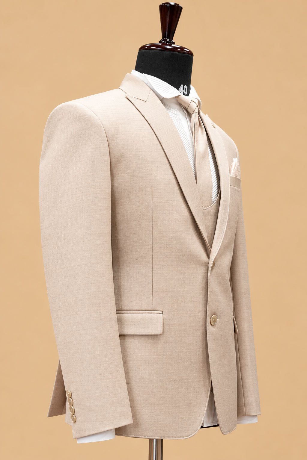 Premium Beige Men's Three-Piece Formal Suit with Tailored Blazer, Waistcoat & Matching Trousers
