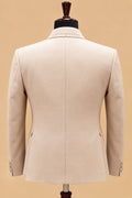Premium Beige Men's Three-Piece Formal Suit with Tailored Blazer, Waistcoat & Matching Trousers