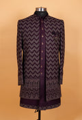 Men’s Plum Indo-Western Sherwani with Zigzag Embroidery | Designer Wedding Outfit for Groom & Festive Wear