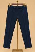 Premium Navy Blue Geometric Pattern Men's Designer Three-Piece Tuxedo Suit with Layered Lapel Detailing