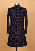 Midnight Blue Floral Embroidered Sherwani for Men – Designer Wedding & Reception Wear