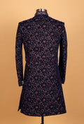 Midnight Blue Floral Embroidered Sherwani for Men – Designer Wedding & Reception Wear