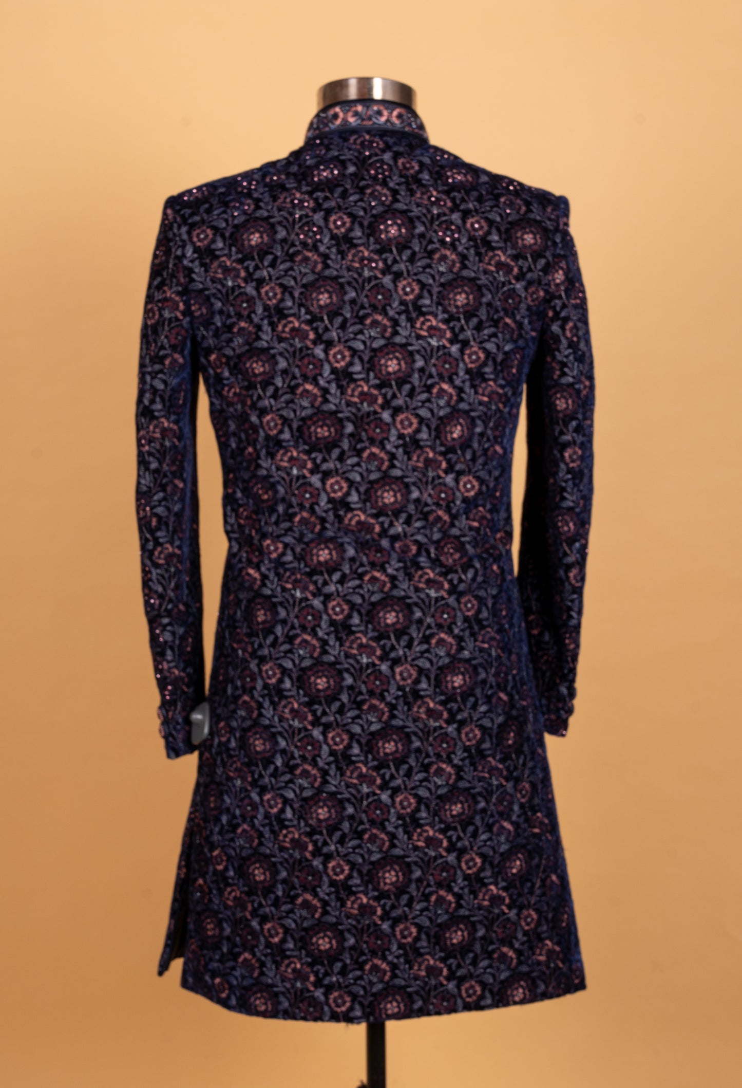 Midnight Blue Floral Embroidered Sherwani for Men – Designer Wedding & Reception Wear