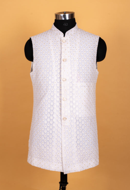 Ivory beige embroidered sherwani set for men – product image 2