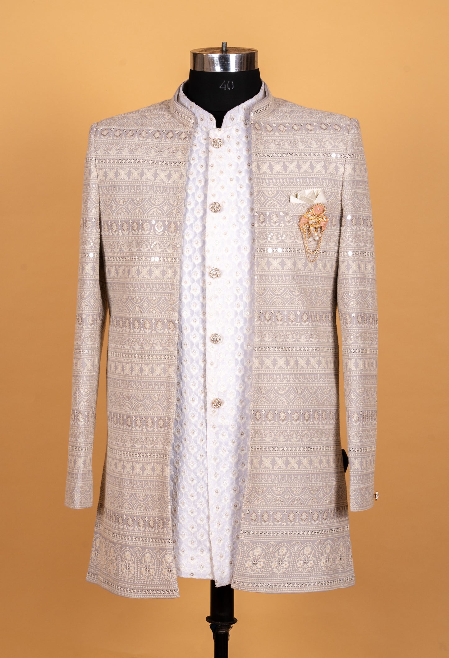 Ivory Beige Embroidered Sherwani Set for Men – Premium Wedding & Groom Wear