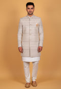 Ivory Beige Embroidered Sherwani Set for Men – Premium Wedding & Groom Wear