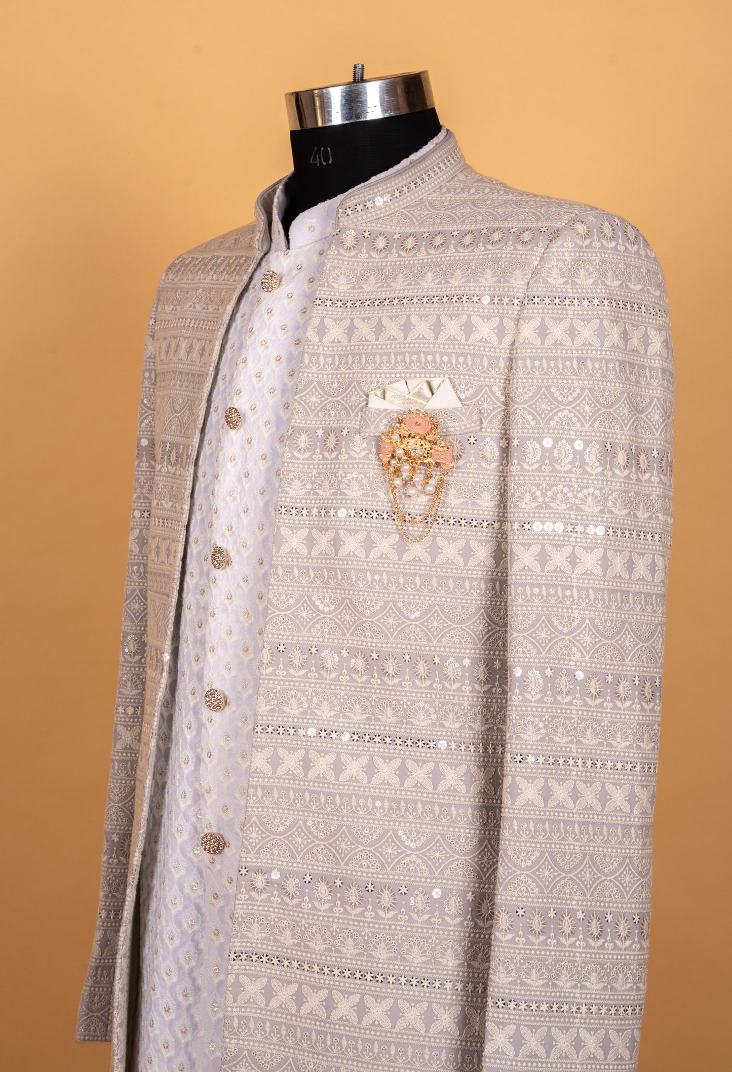 Ivory Beige Embroidered Sherwani Set for Men – Premium Wedding & Groom Wear