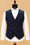 Premium Navy Blue Men's Three-Piece Tuxedo Suit with Gold Embellished Shawl Lapel and Designer Detailing