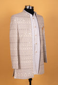 Ivory Beige Embroidered Sherwani Set for Men – Premium Wedding & Groom Wear