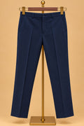Premium Navy Blue Men's Three-Piece Tuxedo Suit with Gold Embellished Shawl Lapel and Designer Detailing