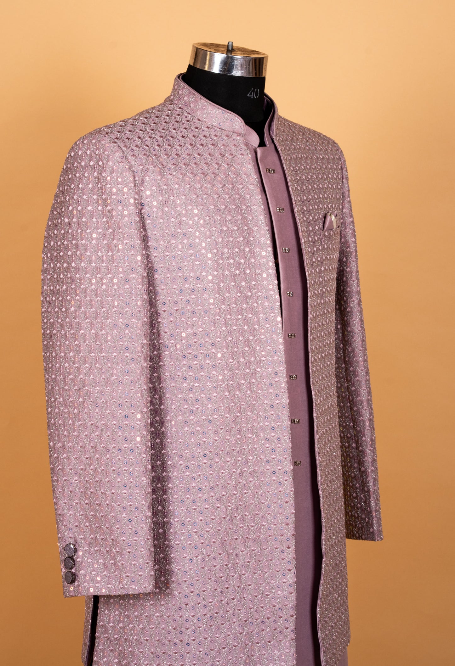 Dusty Rose Embroidered Indo-Western Sherwani Set for Men – Designer Wedding & Reception Wear